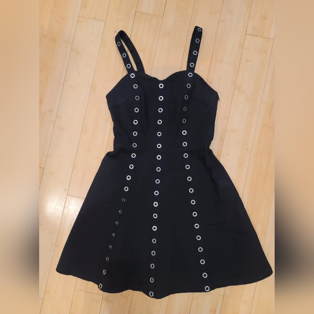 Dolls kill punk goth black silver grommet Jawbreaker wild west eyelet dress XS S - Picture 4 of 8